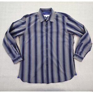 Pronto Uomo Men's Size XXL Striped Cotton Dress Shirt Grey Black Blue Old Money